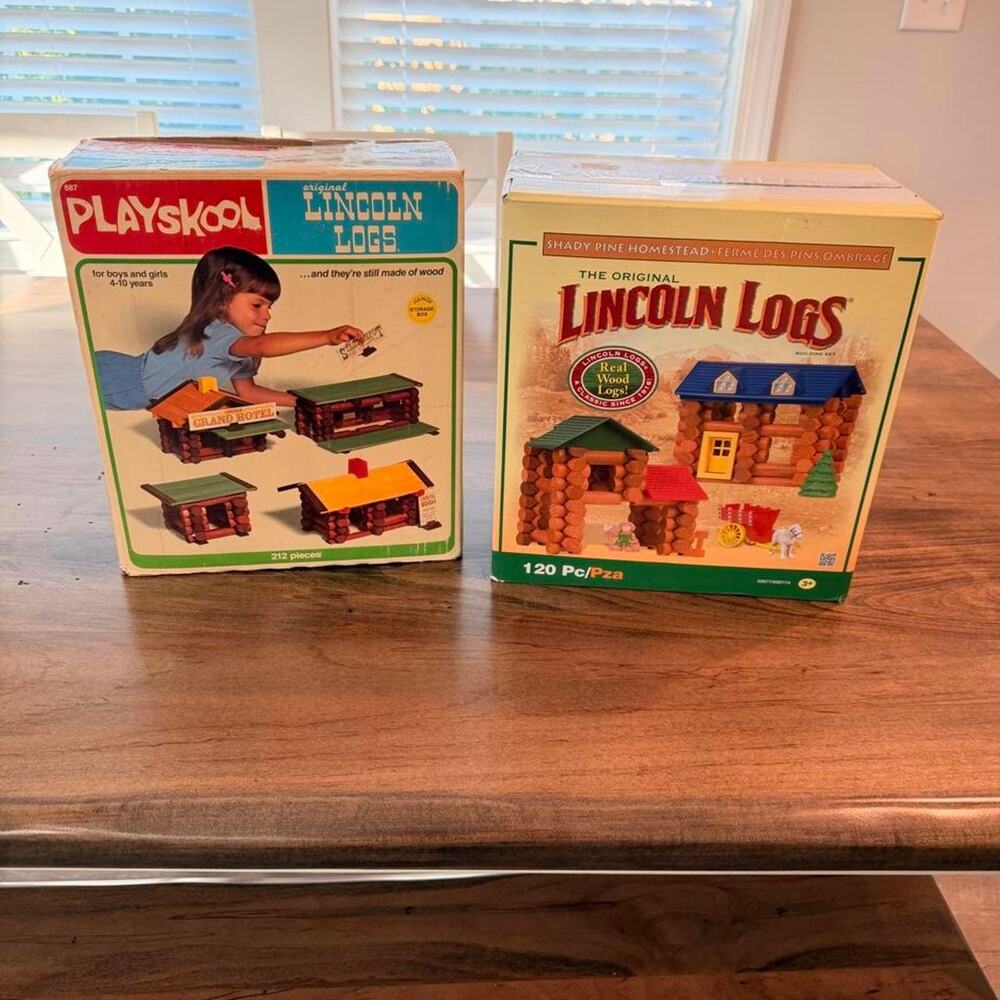 Huge Lincoln Logs Wooden Builder Lot Vintage Playskool Shady Pine Box 2 Set